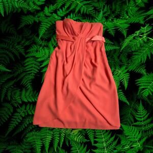 White by Vera Wang Coral Orange Strapless Belted Mini Formal Dress Size 4
